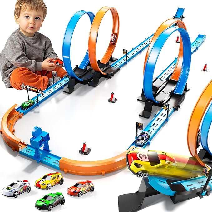 Alt: Hot Wheels track set for children’s racing play